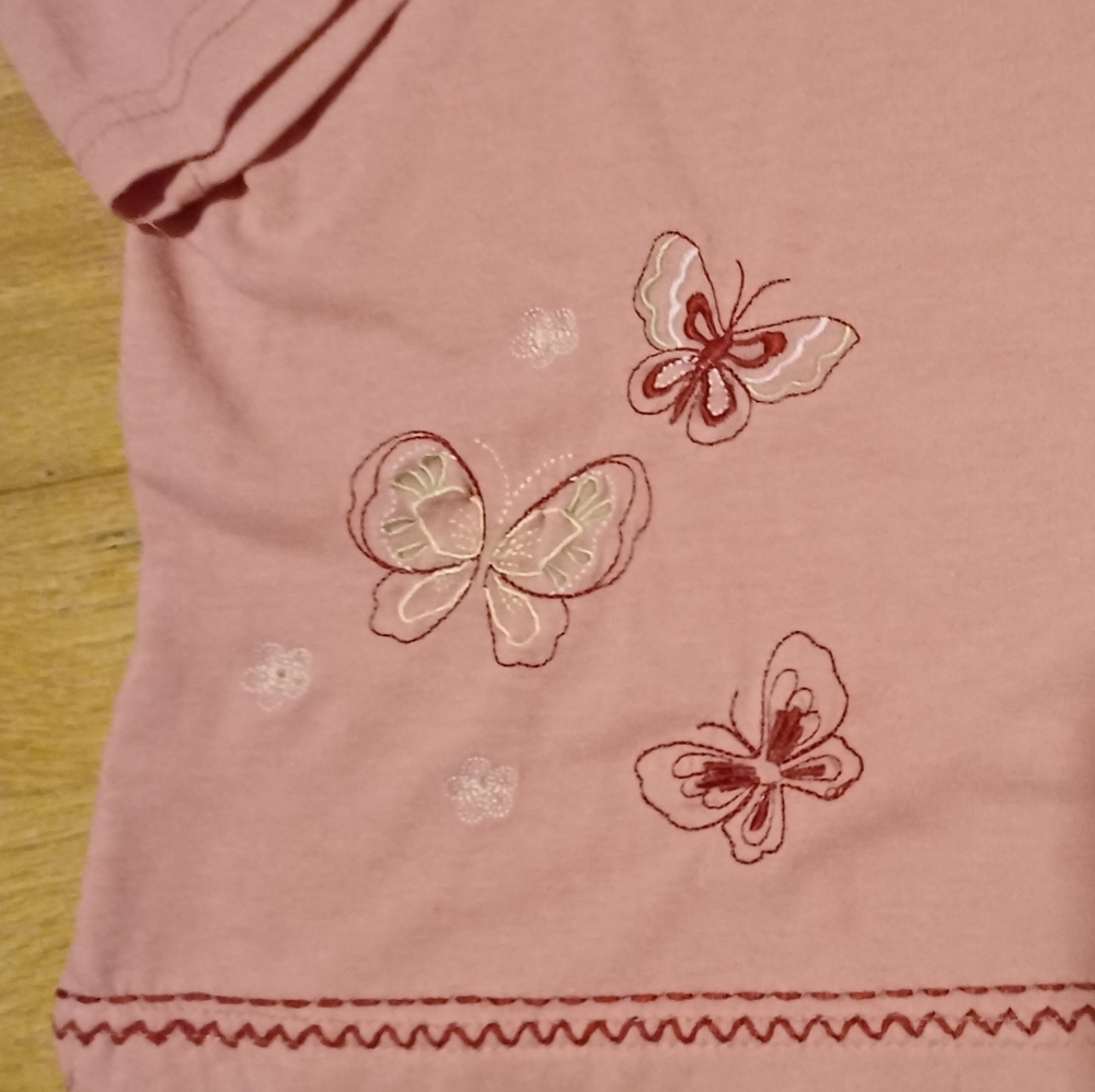 Adrian Delafield Women's Pink Butterfly Embroidery M Top